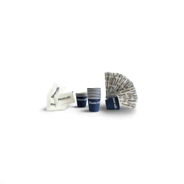 Kit caffè Biancaffé monouso – 100 bicchieri, 100 palettine, 100 bustine zucchero
