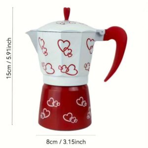 Moka Classica Italiana In Alluminio 4 tazze Manuale (Rossa e Bianca Con Cuori)